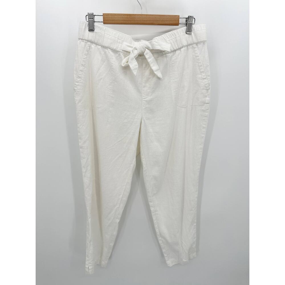 Land N Sea White Linen Blend Tie Casual‎ Pants Women Size M Coastal Lagenlook